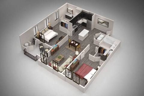 Floor plan for 2 beds, 2 baths, 1235 sqft