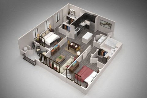Floor plan for 2 beds, 2 baths, 1142 sqft