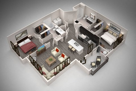 Floor plan for 2 beds, 2 baths, 1310 sqft