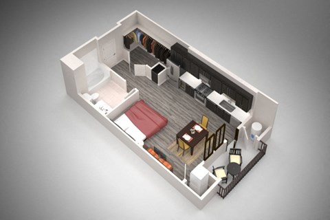 Floor plan for studio, 1 bath, 524 sqft