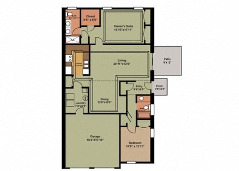 Floor plan for 2 beds, 2 baths, 1267 sqft