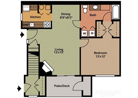 Floor plan for 1 bed, 1 bath, 753 sqft