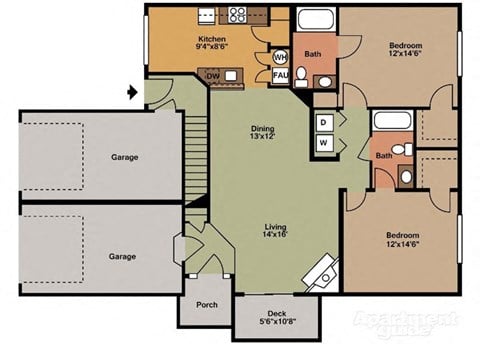 Floor plan for 2 beds, 2 baths, 1221 sqft
