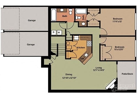 Floor plan for 2 beds, 2 baths, 1220 sqft
