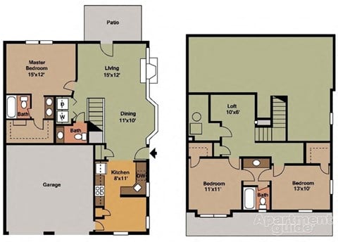 Floor plan for 3 beds, 2.5 baths, 1650 sqft