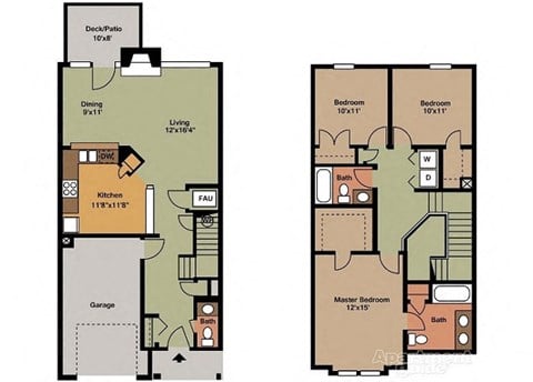 Floor plan for 3 beds, 2.5 baths, 1500 sqft