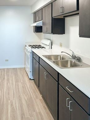 Chicago apartment for rent - A kitchen with a stove, dishwasher, and sink.