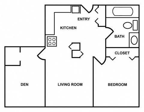 Floor plan for 1 bed, 1 bath, 737 sqft