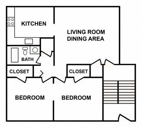 Floor plan for 2 beds, 1 bath, 800 sqft