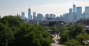 Chicago apartment for rent - a view of the city from a park