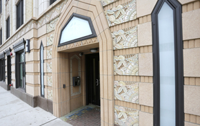 Chicago apartment for rent - the entrance to a building with a door and a window