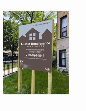 Chicago apartment for rent - a real estate sign in front of a house photographic print