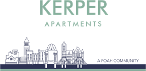 Cincinnati apartment for rent - an illustration of a city with a green background and the words keeper apartments