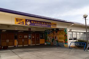 Seattle apartment for rent - The front of Washington Middle School with a mural on the wall.
