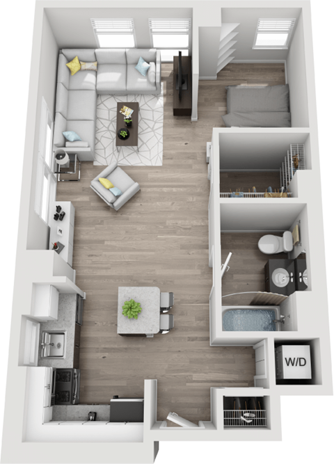 Floor plan for 1 bed, 1 bath, 690 sqft