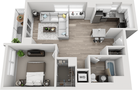 Floor plan for 1 bed, 1 bath, 780 sqft