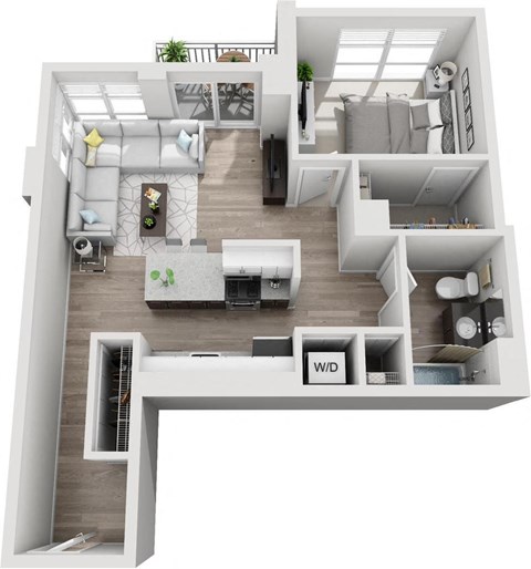 Floor plan for 1 bed, 1 bath, 800 sqft