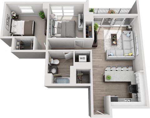 Floor plan for 2 beds, 1 bath, 930 sqft