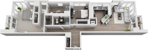 Floor plan for 2 beds, 2 baths, 1200 sqft