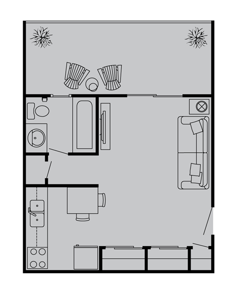 Floor plan for studio, 1 bath, 403 sqft