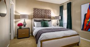 Houston apartment for rent - Spacious bedroom with walk-in closet and cozy grey wall color at Woodlake Oaks Apartments in Houston.