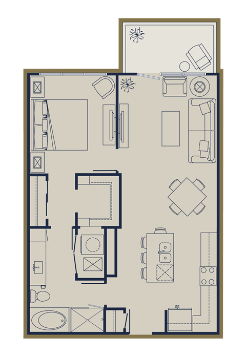 Floor plan for 1 bed, 1 bath, 800 sqft