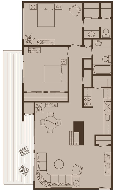 Floor plan for 2 beds, 2 baths, 1011 sqft
