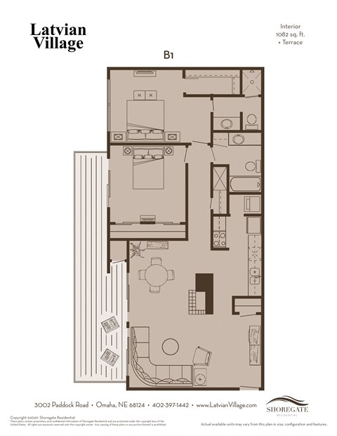 Floor plan for 2 beds, 2 baths, 1082 sqft