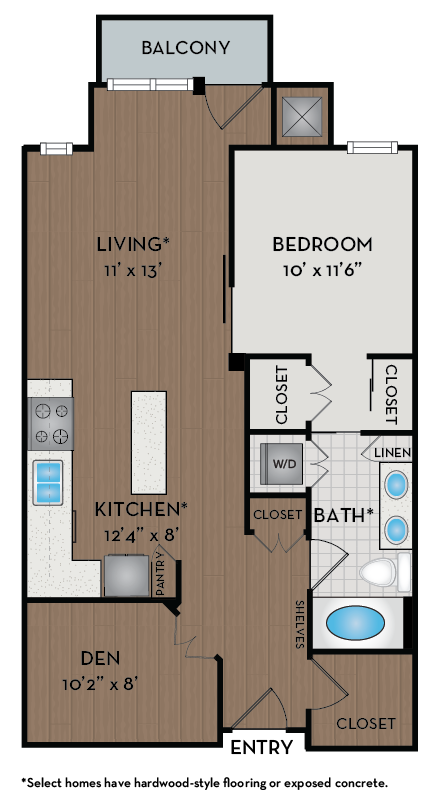Floor plan for 1 bed, 1 bath, 820 sqft