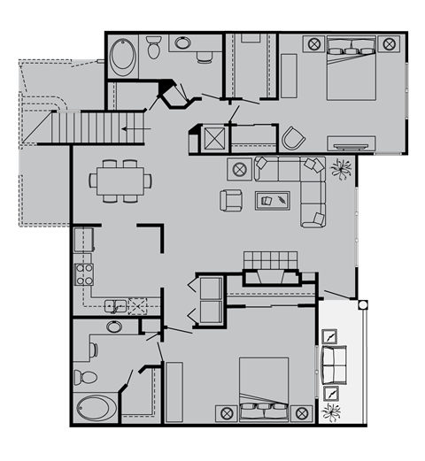 Floor plan for 2 beds, 2 baths, 1477 sqft