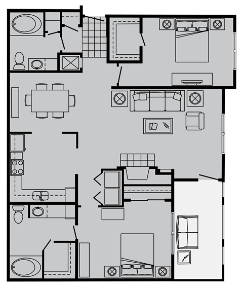 Floor plan for 2 beds, 2 baths, 1244 sqft
