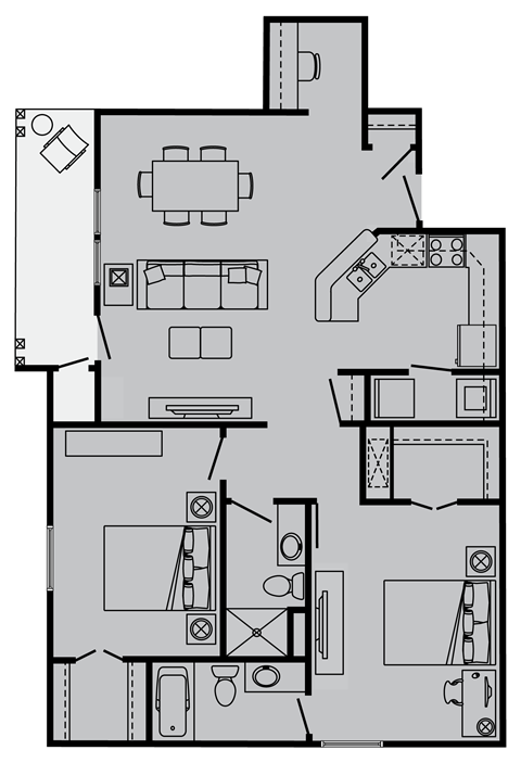 Floor plan for 2 beds, 2 baths, 1062 sqft