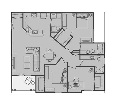 Floor plan for 3 beds, 2 baths, 1396 sqft
