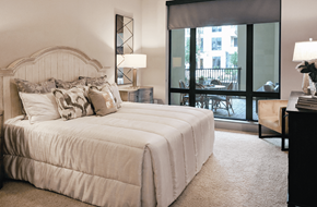 Houston apartment for rent - Spacious bedroom with 11-foot ceilings and walk-in closet at Le Palais Apartments in Houston.