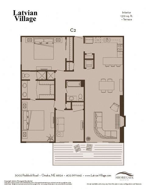 Floor plan for 2 beds, 2 baths