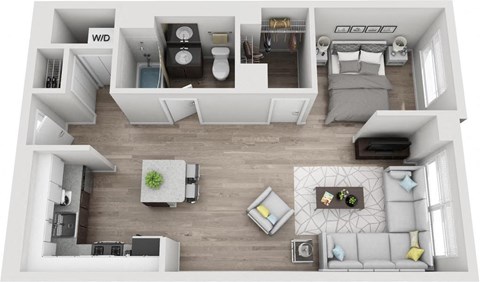 Floor plan for studio, 1 bath, 670 sqft
