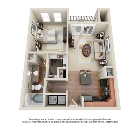 Floor plan for 1 bed, 1 bath, 659 sqft