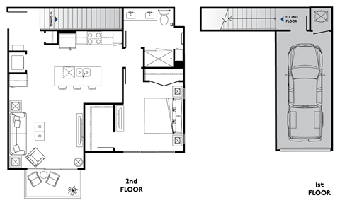 Floor plan for 1 bed, 1 bath, 879 sqft