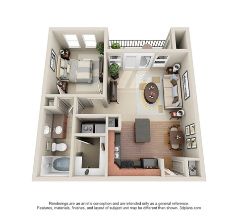 Floor plan for 1 bed, 1 bath, 756 sqft