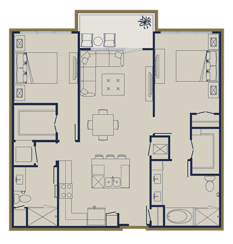 Floor plan for 2 beds, 2 baths, 1143 sqft