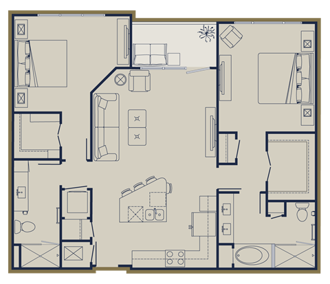 Floor plan for 2 beds, 2 baths, 1220 sqft