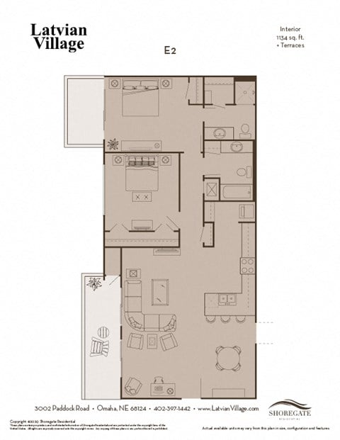 Floor plan for 2 beds, 2 baths, 1100 sqft