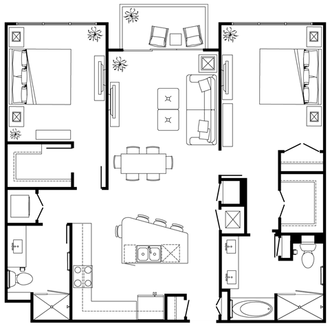 Floor plan for 2 beds, 2 baths, 1209 sqft