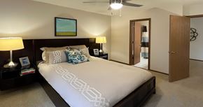 Omaha apartment for rent - Spacious bedroom with walk-in closet and attached bathroom at LionsHead Apartments in Omaha Nebraska