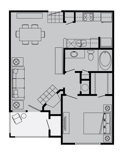 Floor plan for 1 bed, 1 bath, 620 sqft