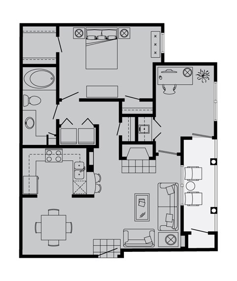 Floor plan for 1 bed, 1 bath, 816 sqft