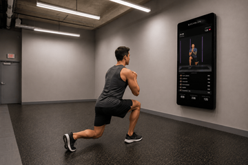 Chicago apartment for rent - A man is running in a gym with a digital display showing his workout progress.