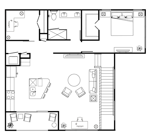 Floor plan for 1 bed, 1 bath, 1142 sqft