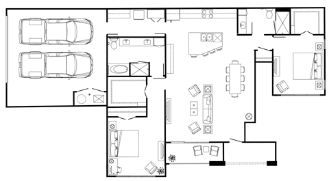 Floor plan for 2 beds, 2 baths, 1554 sqft
