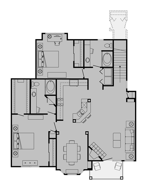 Floor plan for 2 beds, 2 baths, 1485 sqft